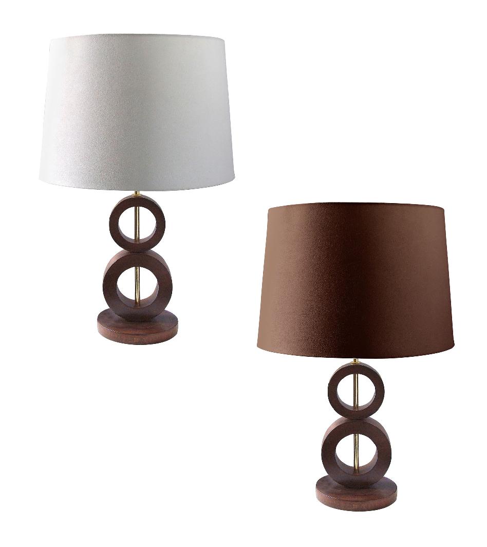 Stylish Wooden Circles detail Base Table Lamp Light, Mango Wood, Fabric Shade eBay
